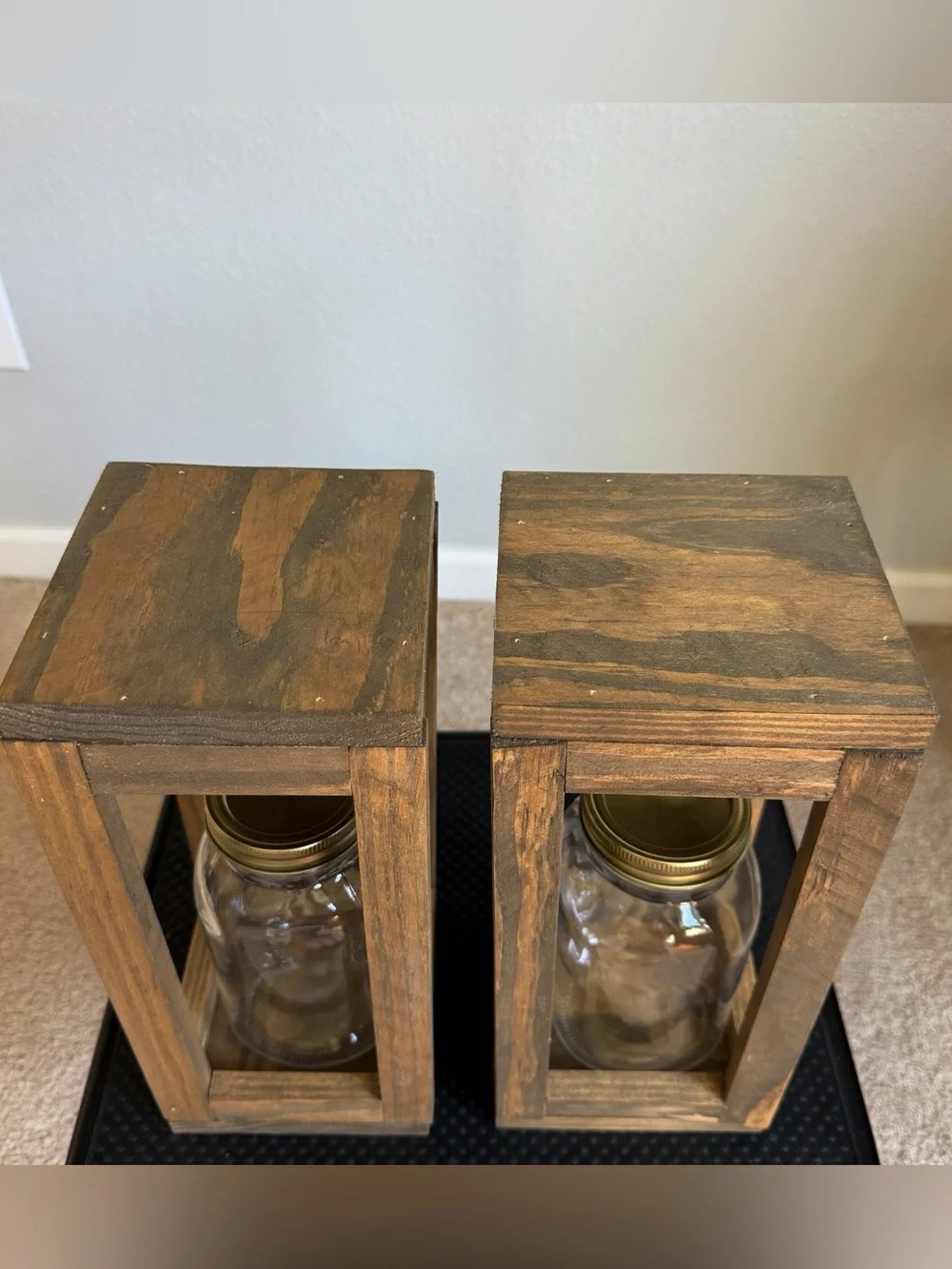 Solid Wood Fairy Lights Lanterns Handmade Set of 2 Rustic Brown